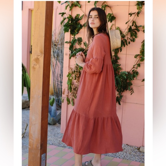 Rachel Pally Gauze Cecilia Dress - Persimmon - Picture 3 of 4